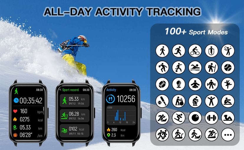 Smart Watch Fitness Tracker Make/Answer calls for Women Men with Heart Rate Blood Oxygen Sleep Monitor Sports Modes Step Calorie Counter IP68 Waterproof for Android Phones iPhone (Rectangle, Black)