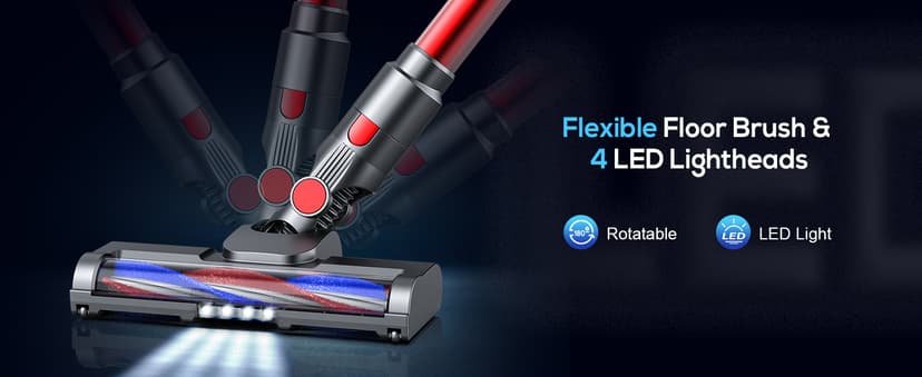 Comvtu Cordless Vacuum Cleaner for Home, 80,000PRM Powerful 4 in 1 Lightweight Stick Vacuum with 2 Adjustable Suctions, Max 40 Mins Runtime, 2600mAh Rechargeable Vacuum Cleaners (Red Hibiscus)