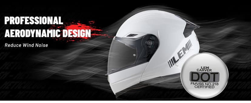 LEM Modular Motorcycle Helmets Fiberglass, Full Face Motorcycle Helmet Flip Up for Touring, DOT Certified, Release Sun Visor & Removable Comfort Liner, Lightweight Street Bike Helmet (White, M)
