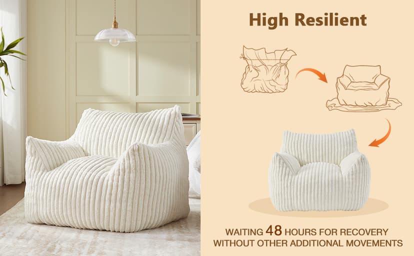 Achicsofar Giant Bean Bag Chairs for Adults Teens, Large Bean Bag Sofa Chairs with Filling Comfy Fuzzy BeanBag Chair with Armrests for Bedroom Living Room Reading