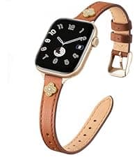 STIROLL Slim Leather Bands Compatible with Apple Watch Band 38mm 40mm 41mm 42mm(Series 11 10), Top Grain Leather Watch Thin Wristband for iWatch SE 9 8 7 6 5 4 3 2 1 (Black Rose Gold)