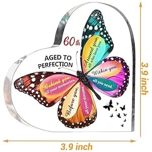 60th Birthday Gifts for Women Men, Acrylic Heart Cake Topper Birthday Decorations Presents, 60 Year Old Bday Gifts for Mom, Aunt, Grandma, Sister, Best Friends, Wife, Her