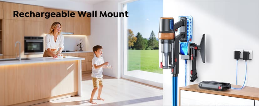 Cordless Vacuum Cleaner, 600W 50KPA 65Mins Vacuum Cleaners for Home, Upgraded Stick Vacuum with Extra Mattress Cleaning Tool, Self-Standing, Anti-Tangled Vacuum Cordless for Pet Hair/Floors/Carpets