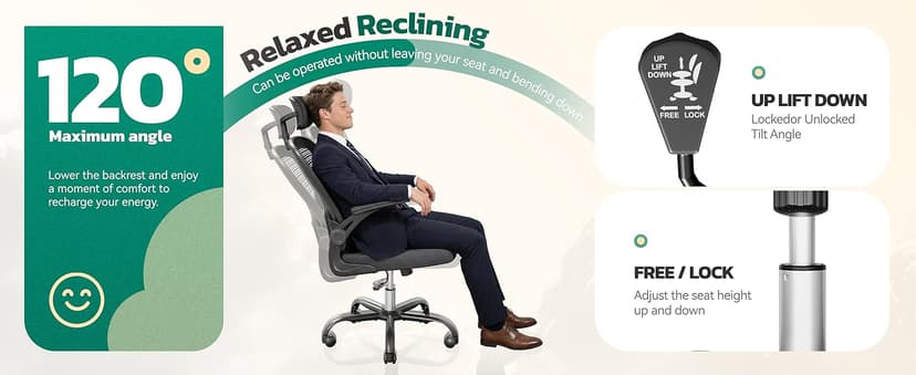 Ergonomic Office Chair, 300lbs High Back Breathable Mesh Desk Chair with Lumbar Support, Comfy Gaming Chair with Headrest and Flip-Up Arms, 360° Swivel Computer Task Chair for Home Office, Black