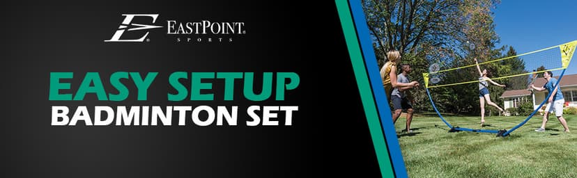EastPoint Easy Setup Badminton Set - 5 ft Net, 4 Rackets, 2 Shuttlecocks - Quick Setup Net for Backyard Games - Steel Shaft Badminton Rackets for Family Games - Durable Shuttlecocks for Outdoor Sports
