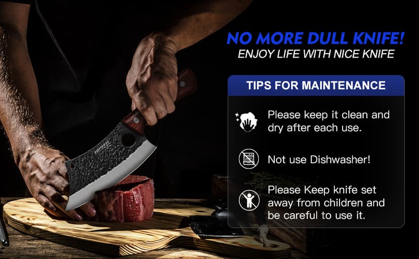 3PCS Butcher Knife Set, Hand Forged Serbian Chef Knives & Meat Cleaver & Viking Knives, Meat Cutting Kitchen Knife Set for Home, Outdoor Cooking, Camping BBQ Gift Idea Men