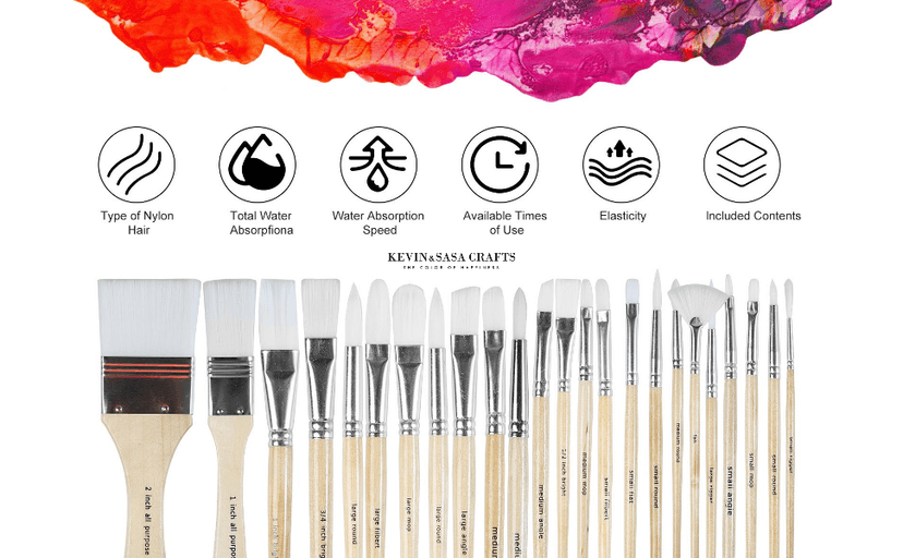 Wooden Handles, 24 Different Types of Brushes, Nylon Hair, Professional, Oil, Acrylic and Watercolor Painting Paint Brushes Set of 24 Pieces with Canvas Brush Case B095M9LKPN