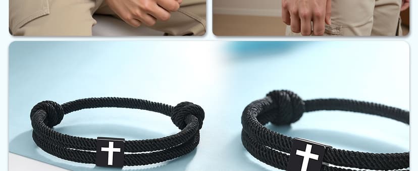 UNGENT THEM Men Adjustable Rope Cross Bracelet - Easter Christmas Christian Baptism Birthday Gifts for Teens