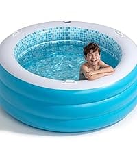 2-in-1 Inflatable Kiddie Pool, 65"x39"x10" (5'5") Soft Cushioned Floor, Handles, Drain, Shallow Rectangular Blowup Swimming Pool for Kids Age 2+ Toddler Ball Pit, Small Adult Backyard Tanning Pool