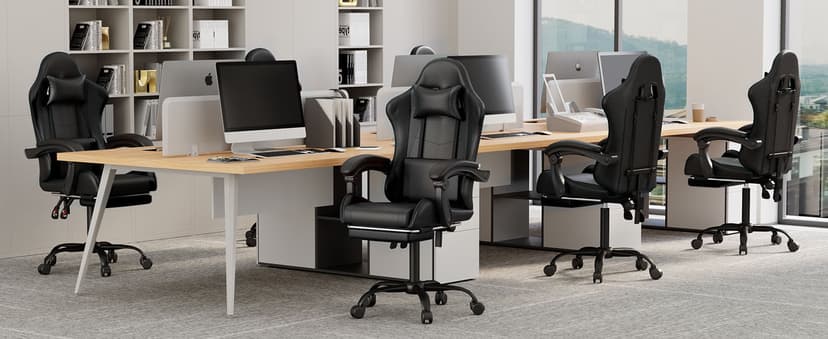 OS MOTOR Gaming Chair with Headrest and Lumbar Support, Ergonomic High Back Office Chair, Racing Style Executive Computer Desk Chair, Leather Adjustable Swivel Task Chair for Home Office (Black)