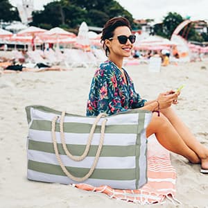 Becokan Beach Bags for Women Large Waterproof Beach Tote Bag Zipper Beach Bags Waterproof Sandproof Swim Pool Bag Large Tote