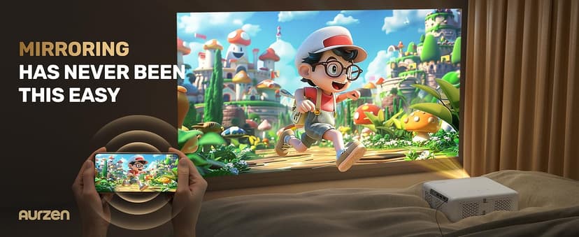 Aurzen EAZZE D1 Smart Projector with WiFi and Bluetooth, Netflix-Officially-Licensed, Auto Focus & Keystone, DoIby Audio, Zoom, Native 1080P Movie, Portable Outdoor Mini Projector, White