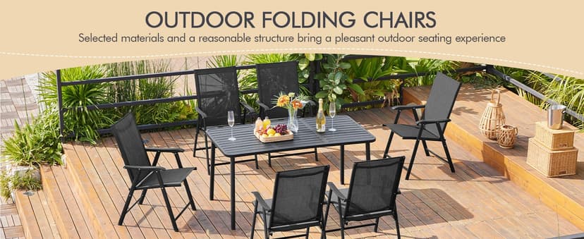 Yaheetech Patio Dining Chairs Set of 4 with Armrests, Outdoor Folding Chairs with Metal Frame and Backrest for Lawn, Garden, Yard and Poolside, Black