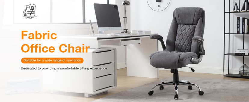 Big and Tall Fabric Office Chair 400lbs High Back Executive Computer Desk Chair with Flip Up Armrest, Breathable Fabric Adjustable Height Ergonomic Home Office Heavy Duty
