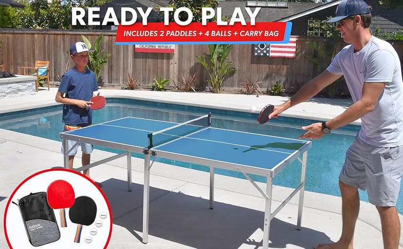 GoSports Mid-Size Table Tennis Game Set - Red or Blue - Indoor/Outdoor Portable Table Tennis Game with Net, 2 Table Tennis Paddles and 4 Balls