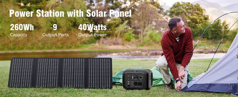 Solar Powered Generator 300W Peak/70400mAh, 260Wh Portable Power Station with Panels 40W Included, Solar Generator with AC Outlet 110V for Home Use, Camping, Outdoor, Power Backup