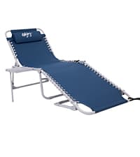 #WEJO 4-in-1 Tanning Chair with Face Hole and Side Table - 5-Position Face Down Folding Chaise Lounge with Canopy Shade & Cup Holder - Portable Heavy Duty Tanning Bed for Beach, Pool, Patio (Khaki)