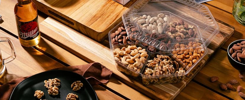 NUT CRAVINGS - Diwali Mixed Nuts Gift Basket in Red Gold Box (7 Assortments, 1 LB) Food Arrangement, Healthy Snack Care Package, Food Assortments