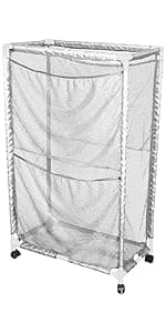 Essentially Yours Pool Storage Equipment Organizer Holder - Noodles, Toys, Balls and Floats Mesh Rolling Double Decker Bin, Large with Noodle Holder, (35.3" W x 23" L x 59.4" H), Brown Style 561935