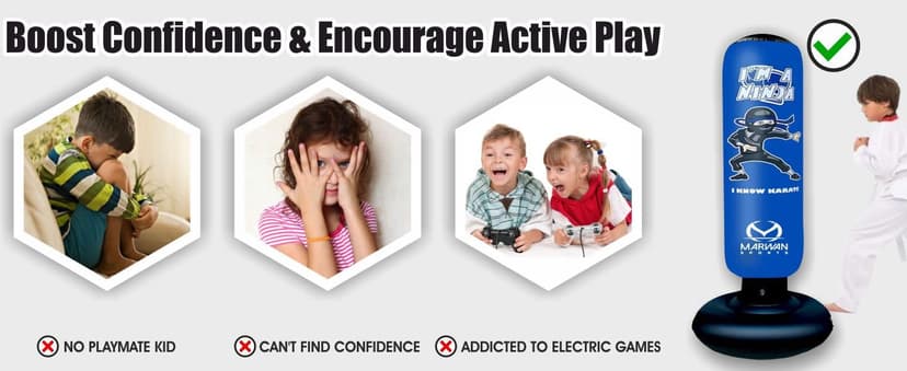 5-in-1 Inflatable Punching Bag for Kids – 63" Karate Toy Set with Boxing Gloves, Durable Fast Rebound, Active Play Birthday for Boys & Girls Ages 4-12