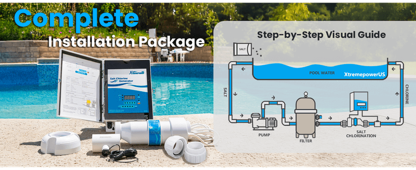 XtremepowerUS Saltwater Pool Chlorine Generator Salt Water Up to 40,000 Gallons Pools Chlorinator Flow Switch 40K Salt Chlorine w/Cleaning Stand