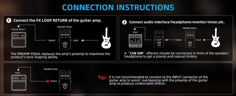 LEKATO Amp Simulator Guitar Effect Pedal with True Bypass Clean to Overdrive for Electric Guitar Bypass (EP-01)