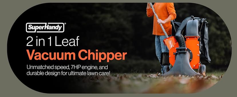 SuperHandy Leaf Vacuum & Wood Chipper – 7HP 209cc Gas Engine, 10:1 Mulch Ratio, 6-Bushel Collection Bag, 13.4" Impeller, Walk-Behind Vacuum Mulcher with Castor Wheels for Lawn & Yard Cleanup