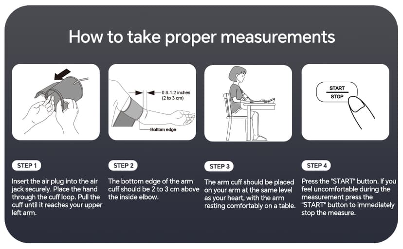 Sinocare Blood Pressure Monitor, Upper Arm Blood Pressure Monitors for Home Use, Adjustable Arm Cuff 8.6"-16.5", One-Button Operation, Dual User, Accurate & Practical (Black)