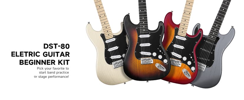 DONNER DST-80 Left-Handed Electric Guitar 39” Beginner Electric Guitar Kit with Amp, Classic SSS Pickup Complete with Gig Bag, Tuner, Capo, Strap, Picks, and Free Online Lessons, Matte Black