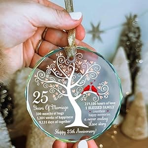 25th Wedding Anniversary Glass Ornament – Silver Wedding for Parents, Couple, Wife, or Husband – Unique 25 Years Marriage Christmas Decoration Keepsake