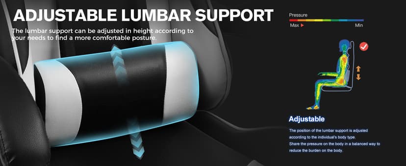 GTPLAYER Gaming Chair, Computer Chair with Footrest and Lumbar Support, Height Adjustable Game Chair with 360°-Swivel Seat and Headrest and for Office or Gaming (White)