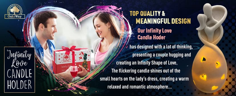 Infinity Love Candle Holder Statue with Flickering LED Candle for Couples, Wife, Husband, Him or Her, Bridal Shower, Engagement, Parents, Registry
