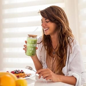 Gifts for Girlfriend - Girlfriend Gifts for Women - Anniversary, Valentines, Birthday Cup for Her - Romantic Love Glass for Her - 16 Oz Can Glass with Lid, Straw & Brush