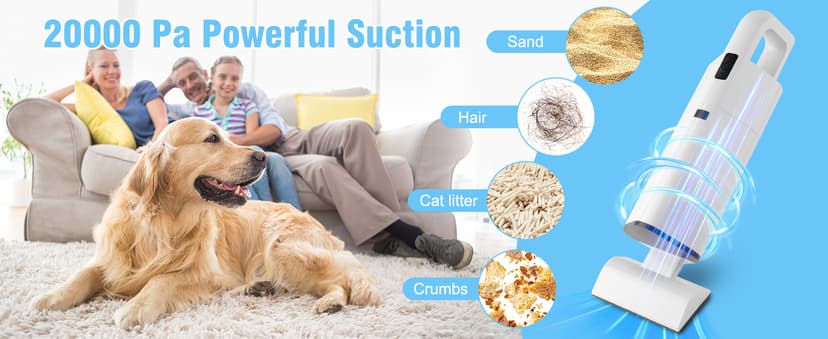 Cordless Vacuum Cleaner Handheld - 20000Pa Powerful Suction, 2-Speed Hand Vacuum Cordless Rechargeable for Car, Pet Hair, Stairs, Carpet, Couch - Portable Vac with HEPA Filter & 4 Attachments