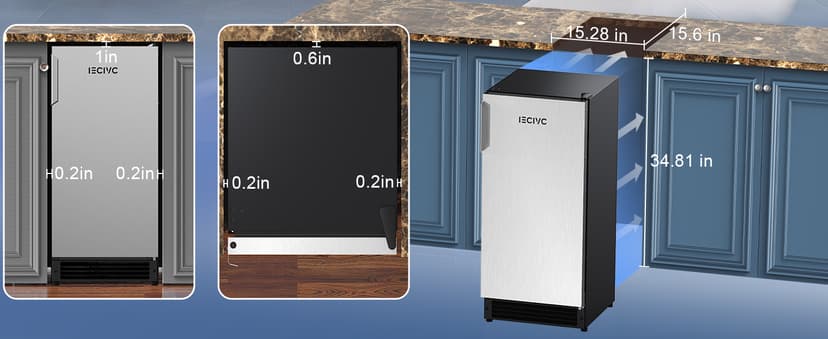 Under Counter Crescent Ice Maker Machine, 15'' W Drainless Built-in Ice Maker, 25 LBS/Day with 22 LBS Storage Bin, Perfect for Commercial Home Bar, No Drain
