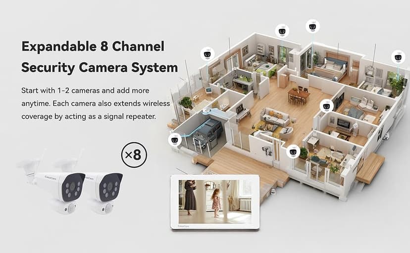CasaCam Wireless Security Camera System | 10.1” Touchscreen Monitor, 2 2K Floodlight Cameras | Indoor/Outdoor, No Monthly Fees, AI Detection, Two-Way Talk, 64GB SD, GuardianCam Pro VS6102