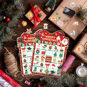 39Pcs Christmas Bingo Game for Kids Adults 24 Players Bingo Cards Christmas Games with Reward Stickers Xmas Activities Family Party Game