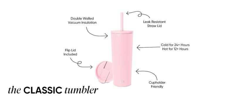 Simple Modern Insulated Tumbler with Lid and Straw | Iced Coffee Cup Reusable Stainless Steel Water Bottle Travel Mug | Gifts for Women Men Her Him | Classic Collection | 24oz | Blue Dune