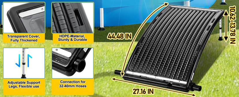 2PCS 2026 Upgraded Solar Pool Heater, with Height-Adjustable Support Feet, Four-Level Adjustment for Above-Ground and Inground Pools, Includes 4 Adapters, 4 Hoses & Clamps, 4 Plumber's Tapes