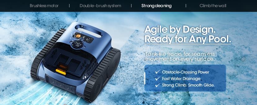 Cordless Robotic Pool Vacuum with Smarter Navigation & Track Drive, Dual 180W Brushless Motors, Wall & Waterline Climbing, 150-Min Runtime, for Inground & Above-Ground Pools up to 2,150 Sq. Ft.