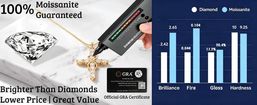 11 Round Moissanites,D-VVS1,Gifts for Christian Women,Religious Faith Jewelry|Anniversary Birthday Gifts for Wife Her w/LED Infinity Moissanite Cross Necklace for Women|S925 18K Gold Filled B0GVN8C6P5