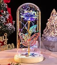 Beferr Gifts for Women Mom Galaxy Rose Glass Crystal Flowers with Heart-Shaped Base Eternal Roses Forever Flowers Mother's Birthday Gifts for Grandma Daughters Wife Sister Kids