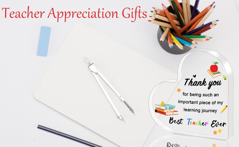 Teacher Valentine Gift, Valentines Day Gifts for Teachers - Acrylic Heart Plaque 4×4 in, End of Year Thank You Teacher Gifts for Women Men, Teacher Retirement Gifts, Keepsake & Paperweight