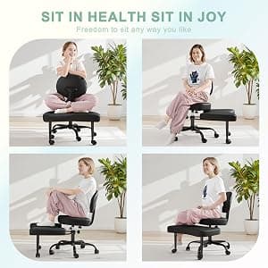 Shahoo Ergonomic Cross Legged Office Chair with Wheels - Adjustable Height Kneeling Meditation Chairs for ADHD, Yoga & Desk Work - Wide Criss Cross Seat with Lumbar Support, (Faux PU,Brown)
