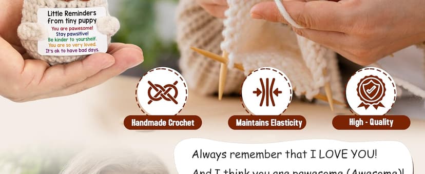 Positive Crochet Animals Puppy for Mom Women Friend Birthday, Emotional Inspirational Support Presents for Pet Lover Dog Mom Dad, Cute Handmade Tiny Pug Plush Doll