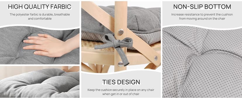 Love's cabin Memory Foam Chair Cushions Set of 4, 15.5"x15.5"x3.5" Indoor & Outdoor Seat Pads for Dining, Kitchen, Office, Patio Chairs - Grey
