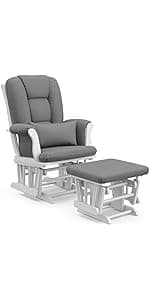 Storkcraft Premium Hoop Glider & Ottoman (White/Gray) — GREENGUARD Gold Certified Nursery Glider, Solid Wood Craftsmanship, Smooth-Gliding, Award-Winning