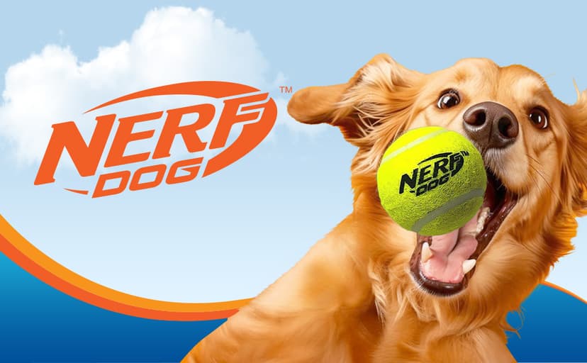 Nerf Dog Tennis Ball Blaster Dog Toy Gift Set, Tennis Ball Dog Fetch Toy Launches up to 50 ft, Dog Ball Thrower for All Breeds Includes Translucent Blue Tennis Ball Launcher and 3 Dog Tennis Balls