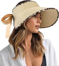 Camptrace Sun Visors for Women Wide Brim Beach Hat Foldable Straw Visor Hat Ponytail Summer Packable UPF 50+