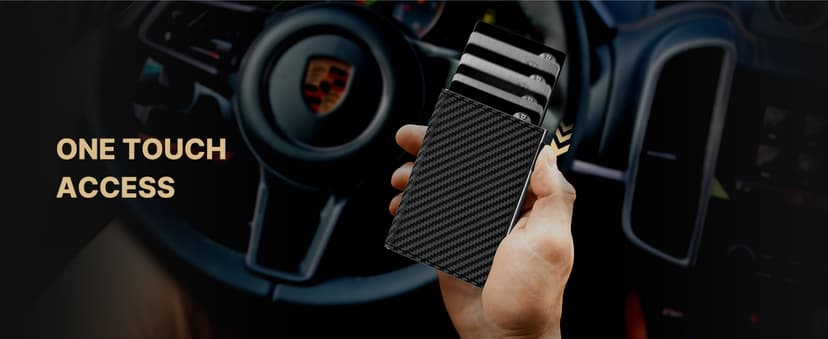 typecase Mens Wallet Card Holder: Pop Up Aluminum Case, Genuine Leather, Smart, RFID Blocking, Slim, Minimalist, Front Pocket - 9-14 Card Capacity | ID Window | Cash Slot (Carbon Fiber)